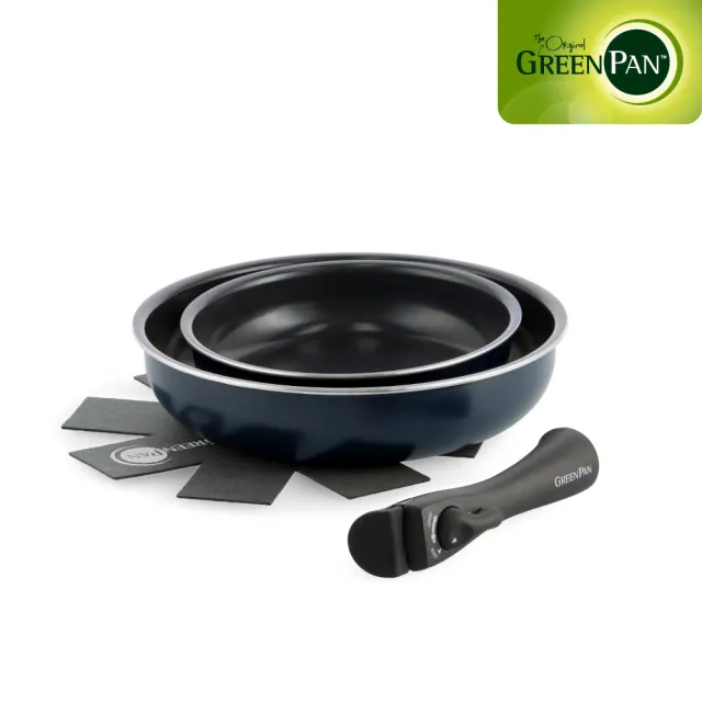 【GreenPan】鑽石陶瓷塗層不沾鍋 ClickChef 牛津藍(四件組/不挑爐具/不沾鍋/陶瓷/洗碗機適用)