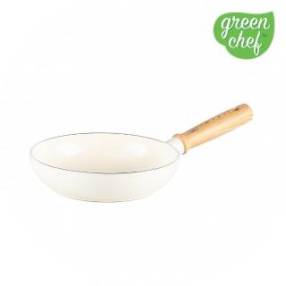 【GreenPan】GreenChef 鑽石陶瓷塗層不沾 深煎鍋 東京木紋 24cm 奶油白(不含蓋/不挑爐具/不沾鍋/陶瓷)
