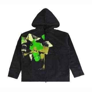 【Y-3 山本耀司】Y-3時尚黑字LOGO油漆筆觸設計棉質抽繩連帽寬鬆長袖外套(平輸品/黑x多色)