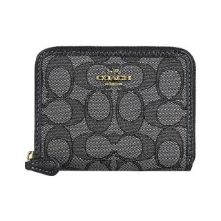【COACH】COACH經典仿舊馬車LOGO刺繡帆布4卡拉鍊短夾(煙黑)