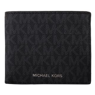 【Michael Kors】燙銀字防刮皮革附零錢袋短夾(黑灰)