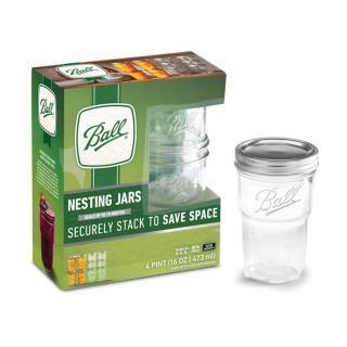 【美國Ball梅森罐】玻璃密封罐 16oz 疊疊寬口玻璃瓶(4入)