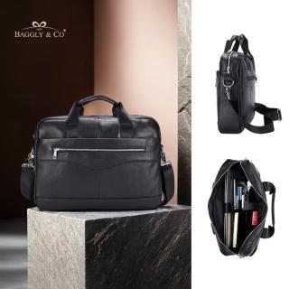 【BAGGLY&CO】618 真皮 阿爾比高級商務頭層牛皮男士公事包(真皮包包 電腦包)