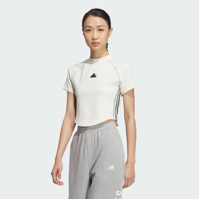 【adidas 愛迪達】上衣 女款 短袖上衣 運動 CROP SS TEE 白 JJ1113