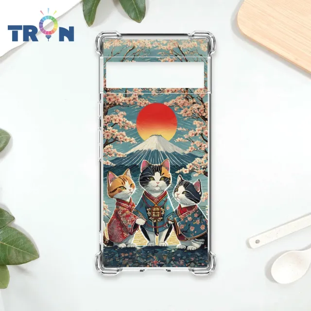 【TRON】GOOGLE Pixel 7A/7/7PRO 日系富士山櫻花貓咪系列 四角防摔殼 軟殼 手機殼