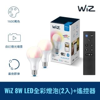 【Philips 飛利浦】Wi-Fi WiZ 智慧照明 全彩燈泡2入+搖控器(PW04N)