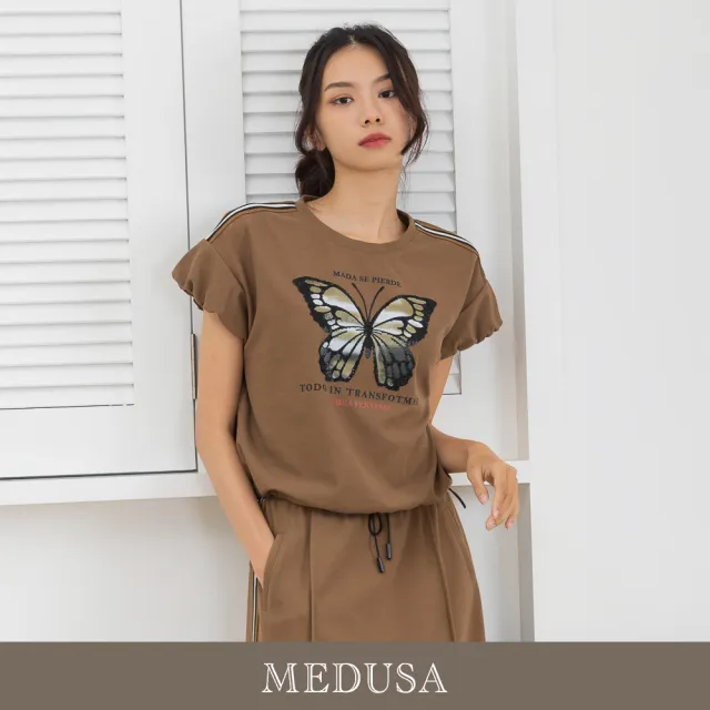 【MEDUSA 曼度莎】現貨-蝴蝶抽繩泡泡袖上衣(M-XL)|女短袖上衣 休閒上衣(301-1140A)