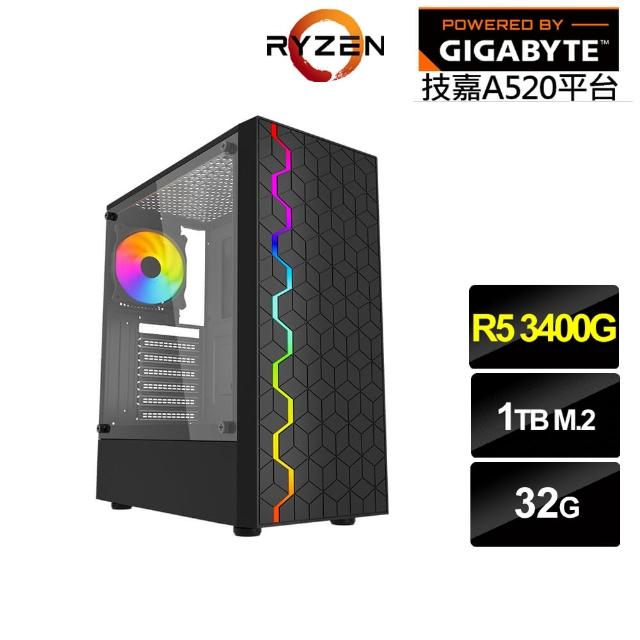 【技嘉平台】R5四核{牧羊人N71C}文書電腦(R5-3400G/A520/32G/1TB)