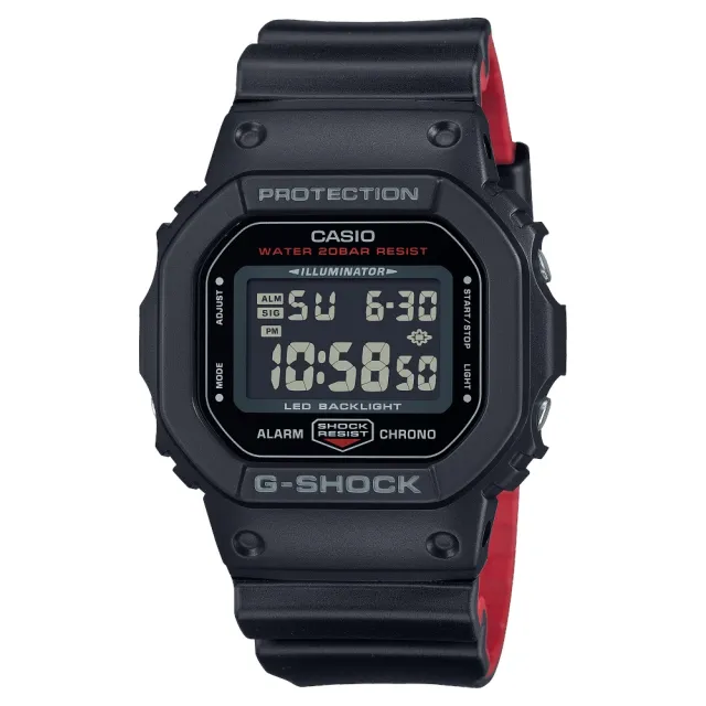 【CASIO 卡西歐】G-SHOCK黑紅配色電子錶(DW-5600UHR-1)