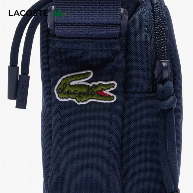 【LACOSTE】包款-迷你刺繡鱷魚撞色印花斜背包(藍色)