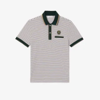 【LACOSTE】男裝-條紋棉質Heritage徽章Polo衫(紫藍色)