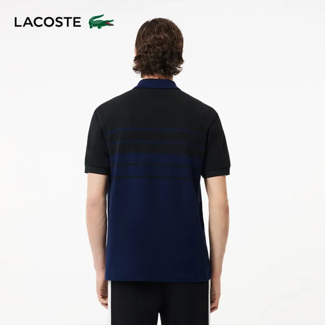 【LACOSTE】男裝-法國製造原創L.12.12條紋短袖Polo衫(海軍藍)