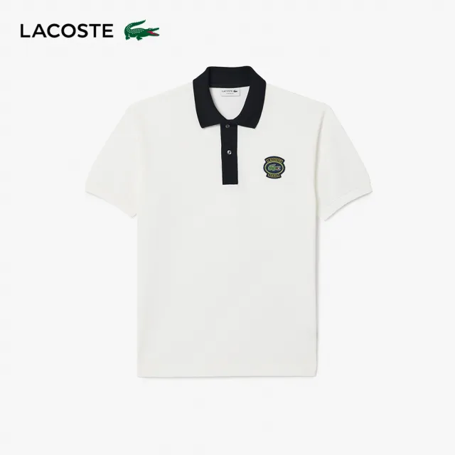 【LACOSTE】男裝-L.12.12 Lacoste徽章短袖Polo衫(白/黑配色)