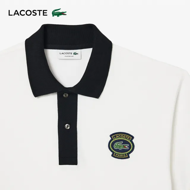 【LACOSTE】男裝-L.12.12 Lacoste徽章短袖Polo衫(白/黑配色)