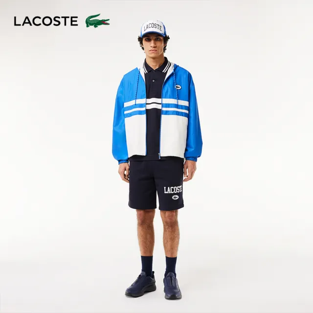 【LACOSTE】男裝-原創L.12.12徽章條紋短袖Polo衫(深藍色)