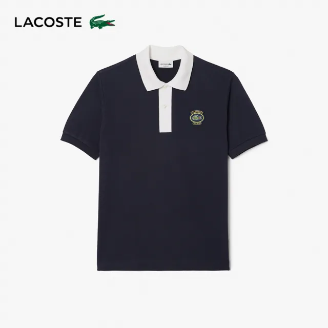 【LACOSTE】男裝-L.12.12 Lacoste徽章短袖Polo衫(藍/白配色)