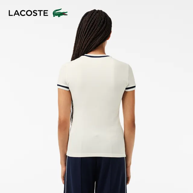 【LACOSTE】女裝-法國製造撞色滾邊合身短袖T恤(白色)