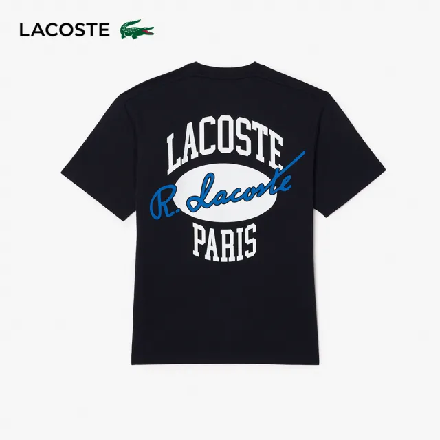 【LACOSTE】男裝-棒球風印花棉質短袖T恤(黑色)