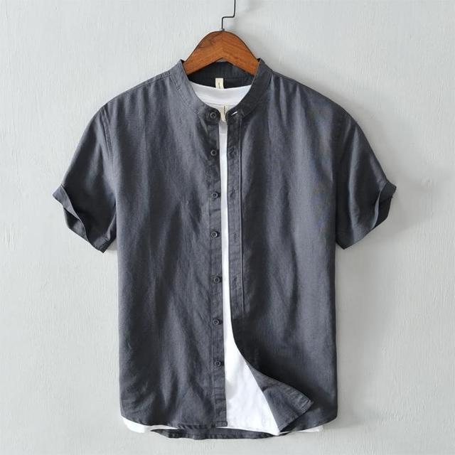 【巴黎精品】現貨+預購 襯衫短袖上衣(休閒單排扣棉麻襯杉男裝5色a1es20)