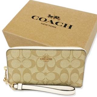 【COACH】C LOGO手掛式拉鍊零錢袋長夾禮盒(米白)