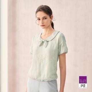 【ILEY 伊蕾】圓領綁結刺繡雪紡上衣(淺綠色；M-XL；1242311001)