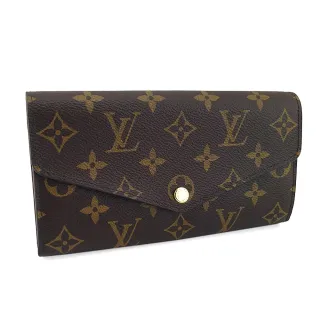 【Louis Vuitton 路易威登】Monogram字紋帆布搭紫紅皮革16卡SARAH信封長夾(展示品)