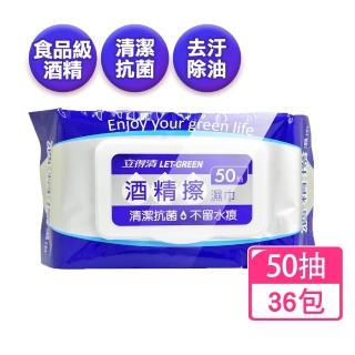 【立得清】酒精擦濕巾50抽X36包 箱購(濕紙巾 食品級酒精 清潔抗菌 擦拭無水痕)