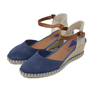 【VERBENAS】西班牙原廠裸帶麂皮編織厚底楔型鞋 藍色(060154-BU)