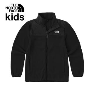 【The North Face 官方旗艦】北面兒童黑色品牌刺繡LOGO立領抓絨外套｜8DNAJK3