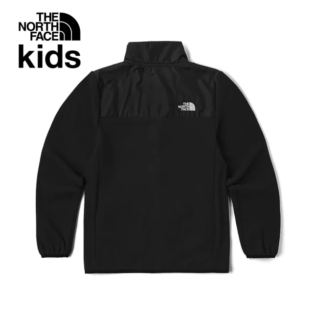 【The North Face 官方旗艦】北面兒童黑色品牌刺繡LOGO立領抓絨外套｜8DNAJK3