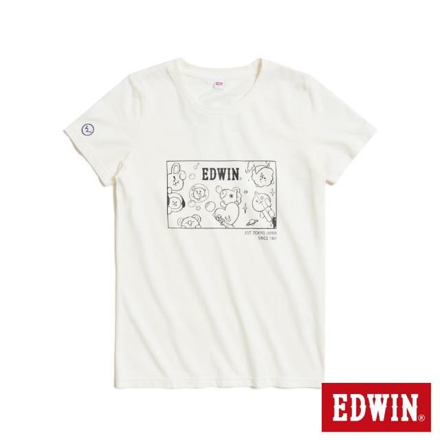 【EDWIN】女裝 BT21單色線條短袖T恤(白色)