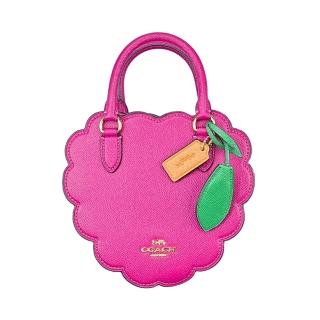 【COACH】水果造型金字金屬LOGO斜背/手提兩用包(莓紅色覆盆莓)