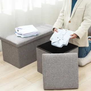 【MY LIFE 漫遊生活】現貨 方形居家棉麻收納凳※(收納箱/售完不補)