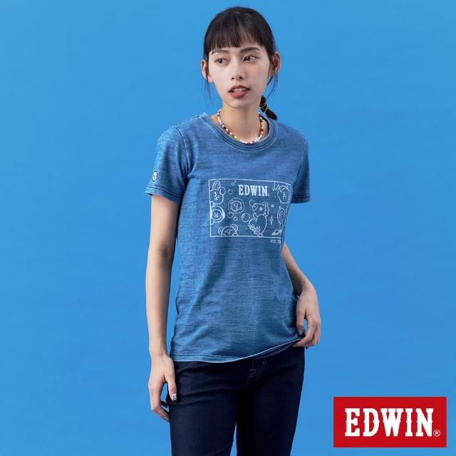 【EDWIN】女裝 BT21單色線條短袖T恤(漂淺藍)