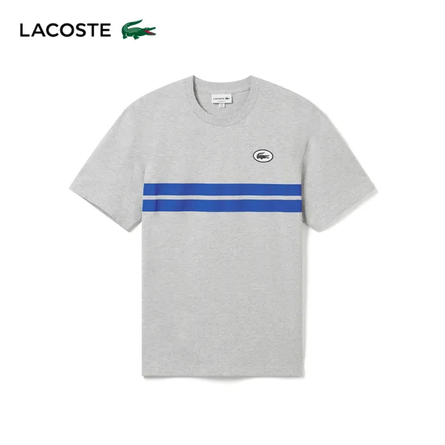 【LACOSTE】男裝-棒球風印花棉質短袖T恤(花灰色)