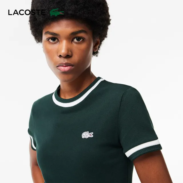 【LACOSTE】女裝-法國製造撞色滾邊合身短袖T恤(綠色)