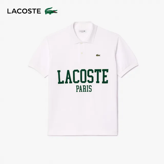 【LACOSTE】男裝-Original L.12.12植絨文字網眼布短袖Polo衫(白色)