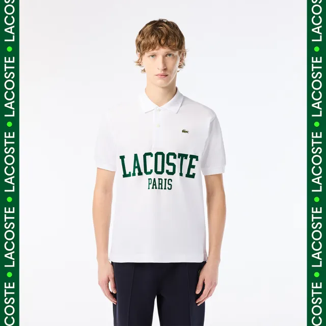 【LACOSTE】男裝-Original L.12.12植絨文字網眼布短袖Polo衫(白色)