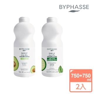 【BYPHASSE 蓓昂斯】酪梨豐潤修護洗髮精750ml+綠茶萊姆清爽蓬鬆洗髮精750ml(2入組)