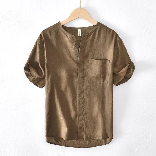 【巴黎精品】現貨+預購 襯衫短袖上衣(舒適圓領隱藏扣襯衣男裝4色a1es27)