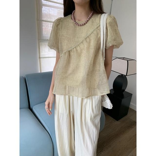 【巴黎精品】現貨+預購 襯衫泡泡袖上衣(設計感歐根紗短款女裝2色a1fx51)