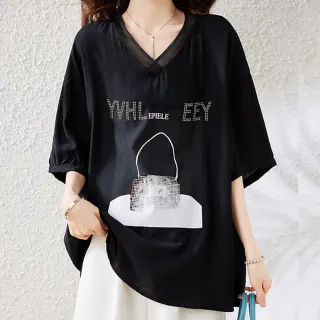 【麗質達人】5200貼鑽V領上衣-二色LY(L-5XL)