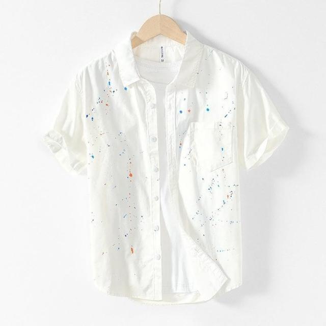 【巴黎精品】現貨+預購 襯衫短袖上衣(彩色潑墨休閒襯衣男裝a1es4)