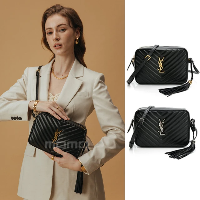 YSL 經典GABY系列菱格紋絎縫小羊皮金色金屬LOGO斜背