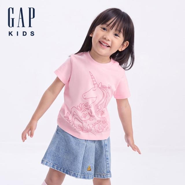 【GAP】兒童裝 Logo純棉印花圓領短袖T恤-粉色(642630)