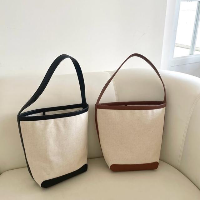 【巴黎精品】現貨+預購 手提包帆布肩背包(韓版水桶包休閒子母包女包包2色a1fp57)
