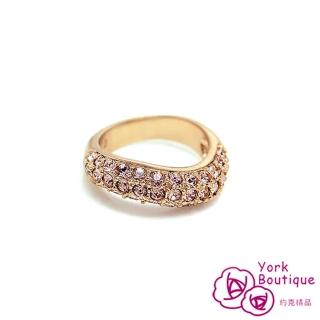 【約克精品】耀眼S流線施華洛元素晶鑽包18K玫瑰金戒指(SGS認證)
