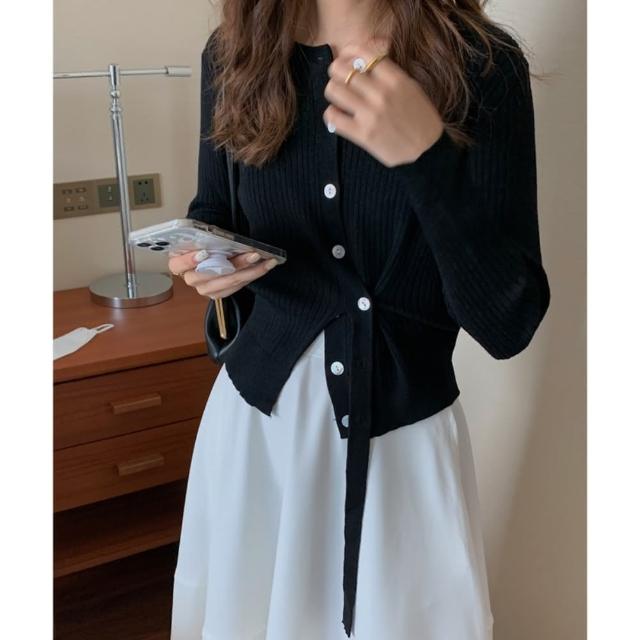 【巴黎精品】現貨+預購 針織外套長袖針織衫(圓領修身坑條不規則女外套4色a1fx54)