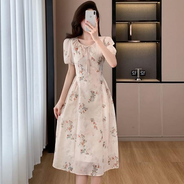 【巴黎精品】現貨+預購 長洋裝連身裙(短袖碎花雪紡收腰女裙子v1bq21)