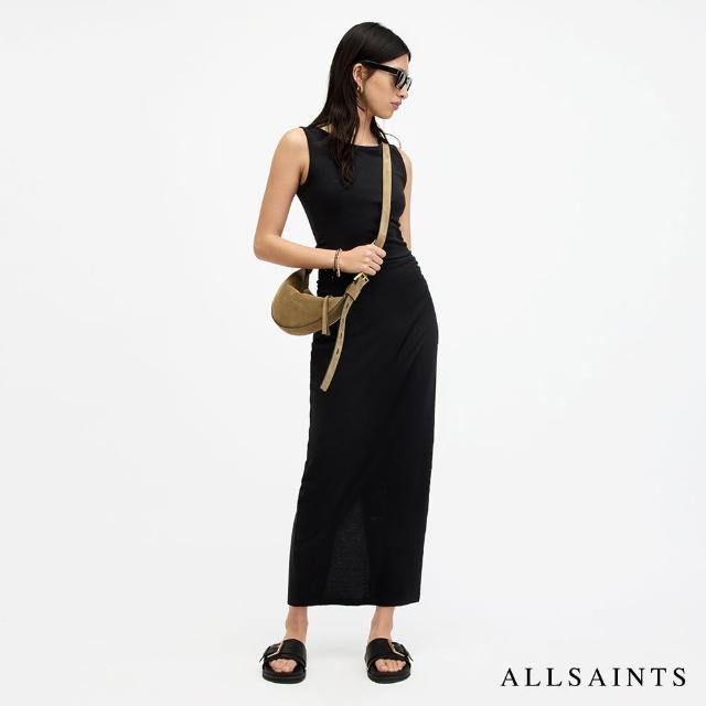 【ALLSAINTS】KATARINA 抽皺無袖開岔修身洋裝-黑 W297DA(修身版型)